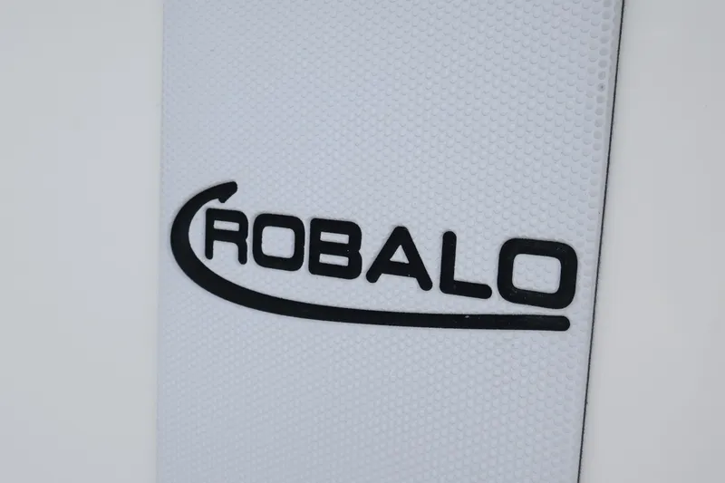 Slide: The Image of Robalo logo on 2020 R272 Center Console boat, textured white background. - 21
