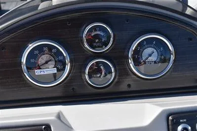 Slide: The Image of Dashboard of 2026 Lowe SF 232 Sport Fish boat with gauges for speed, fuel, and temperature. - 30