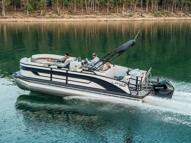 Slide: The Image of Manufacturer Provided Image: 2025 Lowe SF 232 pontoon boat cruising on a serene lake. - 35