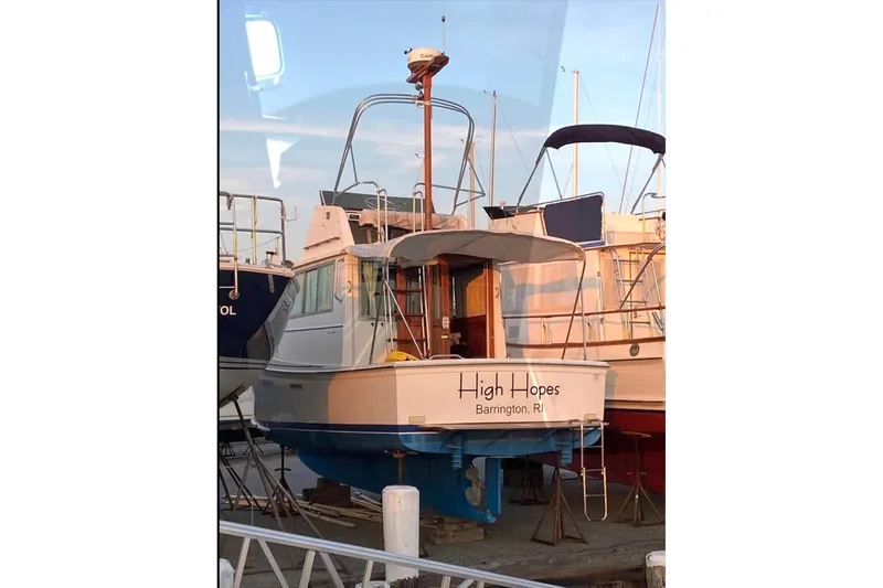 Slide: The Image of 1987 Cape Dory 28 Flybridge boat named "High Hopes" docked in Barrington, RI. - 2