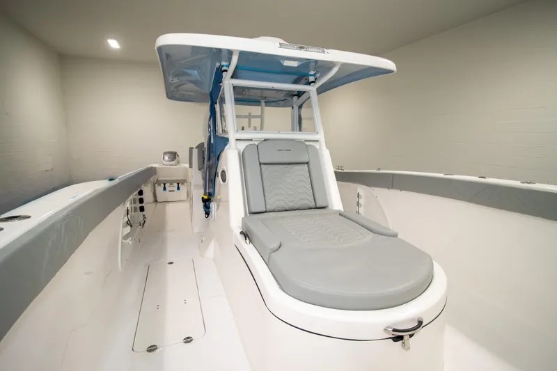 Slide: The Image of 2023 Twin Vee 340 GFX CC boat interior with sleek seating and modern design. - 12