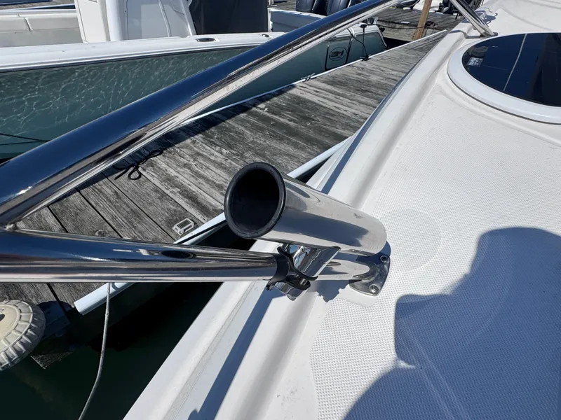 Slide: The Image of Regal 28 Express 2018 boat with stainless steel mount on deck. - 18