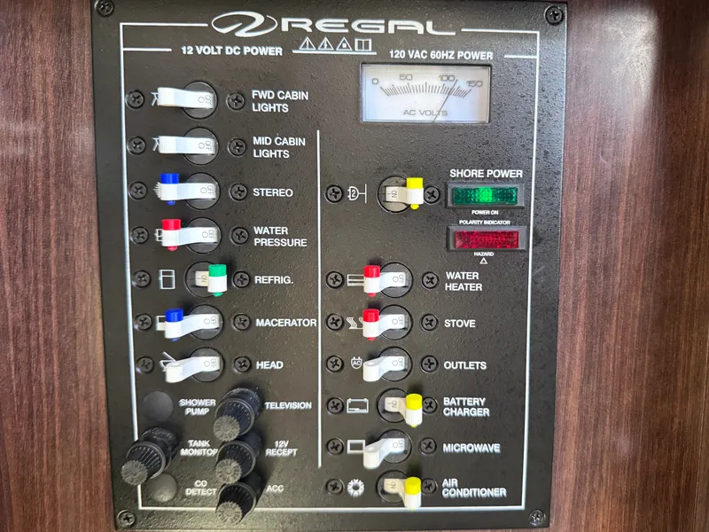 Slide: The Image of Regal 28 Express 2018 control panel with power management. - 20