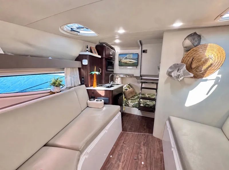 Slide: The Image of Interior of a 2018 Regal 28 Express yacht with modern amenities. - 28