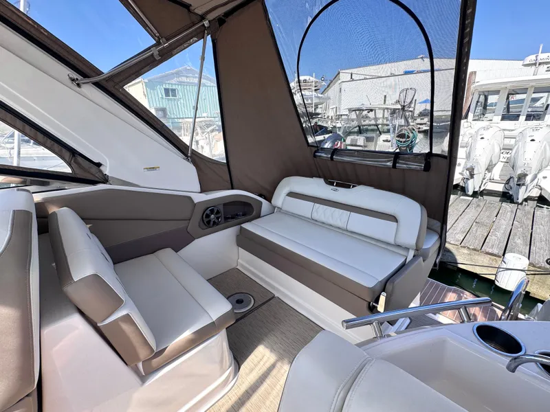 Slide: The Image of Interior of a 2018 Regal 28 Express yacht at the dock. - 5