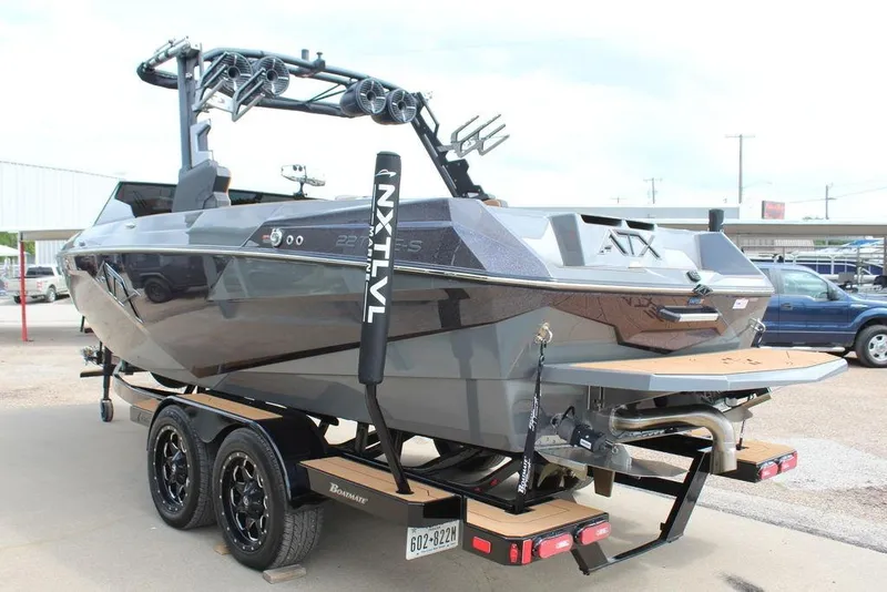 Slide: The Image of 2024 ATX Surf Boats 22 Type-S on trailer, showcasing sleek design and advanced features. - 27
