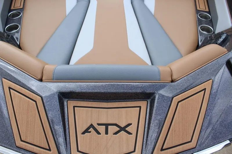 Slide: The Image of 2024 ATX Surf Boats 22 Type-S interior with stylish seating and cup holders. - 30
