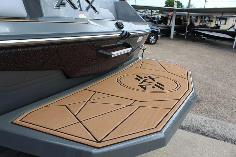 Slide: The Image of 2024 ATX Surf Boats 22 Type-S swim platform with geometric design. - 35