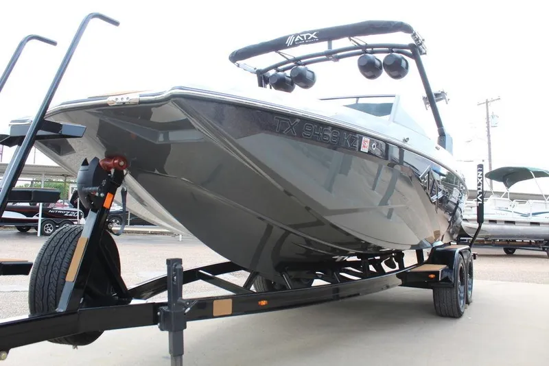 Slide: The Image of 2024 ATX Surf Boats 22 Type-S on trailer, showcasing sleek design and modern features. - 7