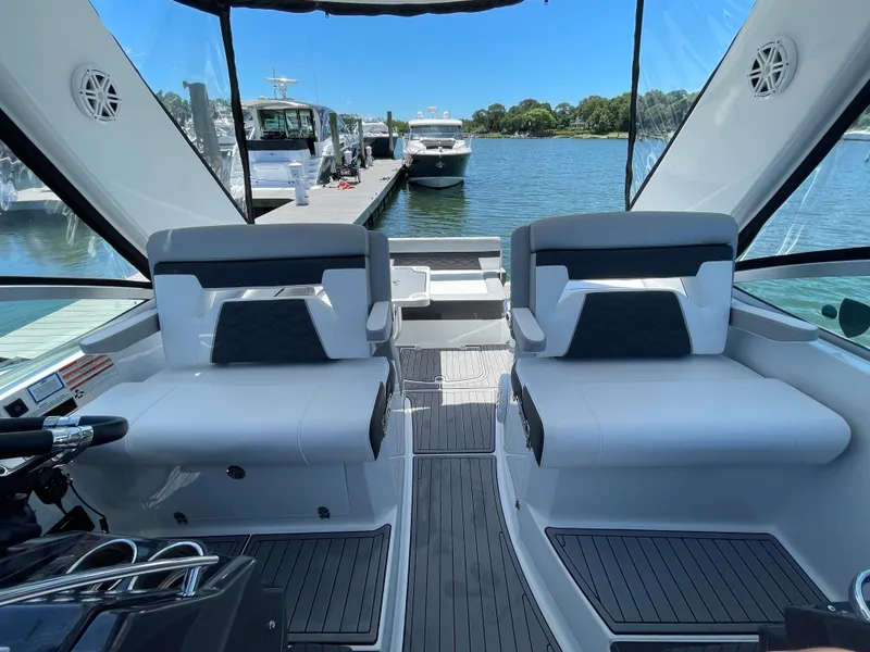 Slide: The Image of Interior of 2021 Monterey 335 Sport Yacht at dock. - 19