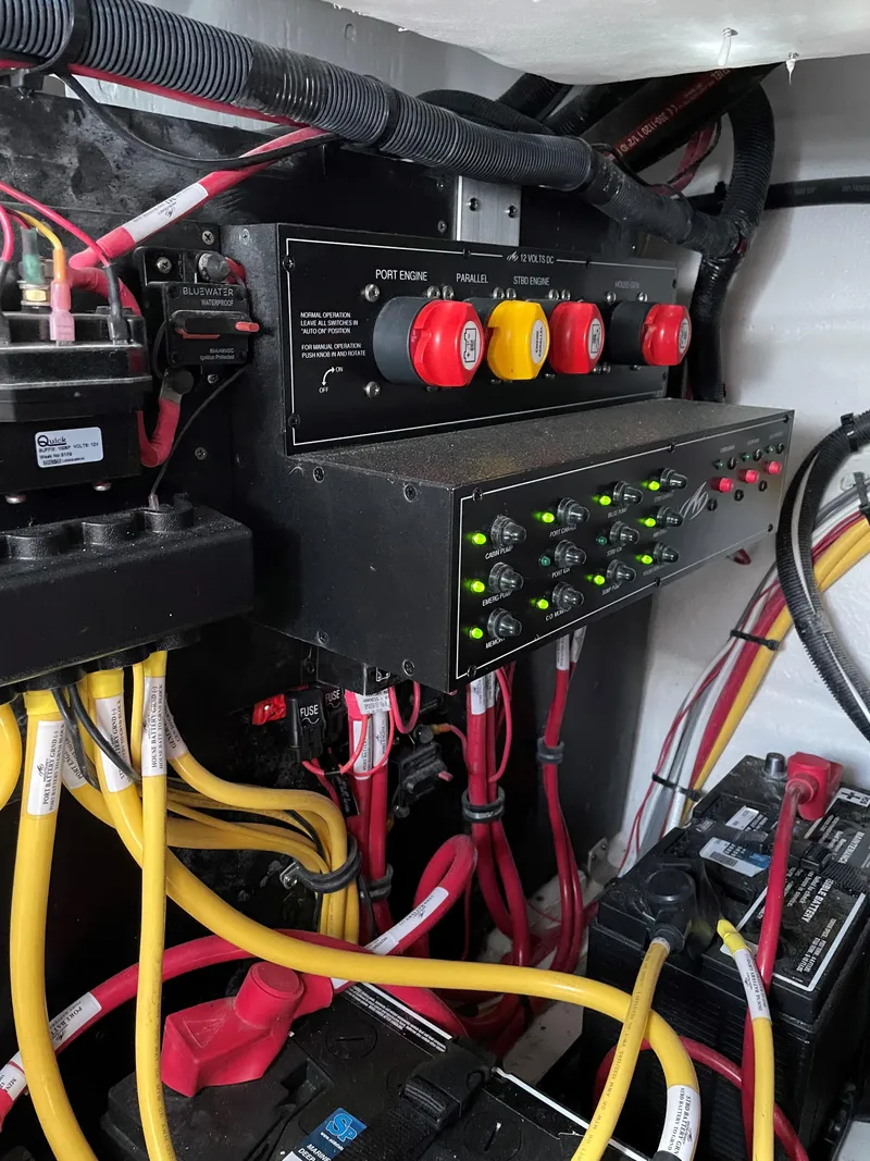 Slide: The Image of Electrical system of 2021 Monterey 335 Sport Yacht with cables and switches. - 45