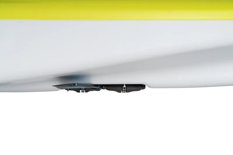Slide: The Image of 2023 Hobie Passport 10.5 kayak bottom view showing rudder system. - 12