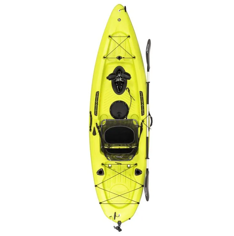Slide: The Image of 2023 Hobie Passport 10.5 kayak in bright yellow with paddle and storage. - 5