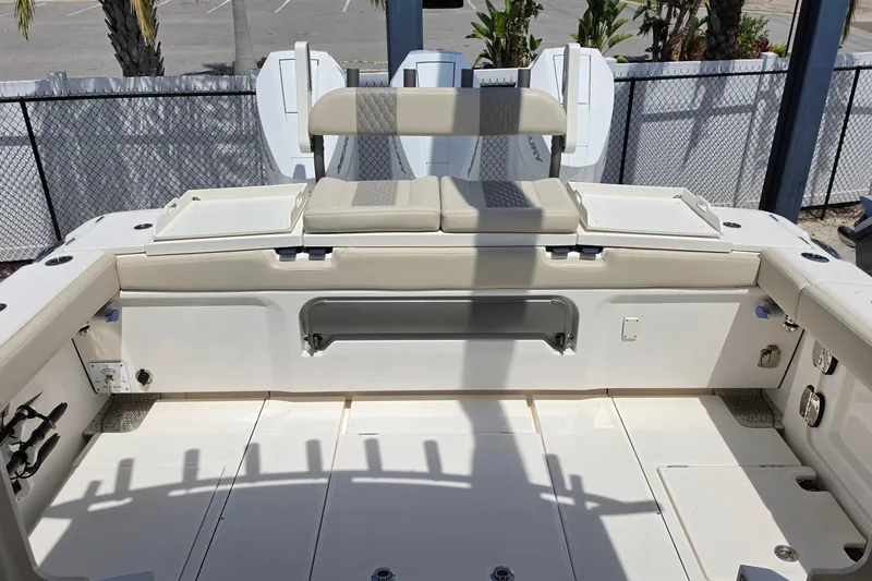 Slide: The Image of 2025 Solace 37CS boat interior with seating and storage compartments. - 15
