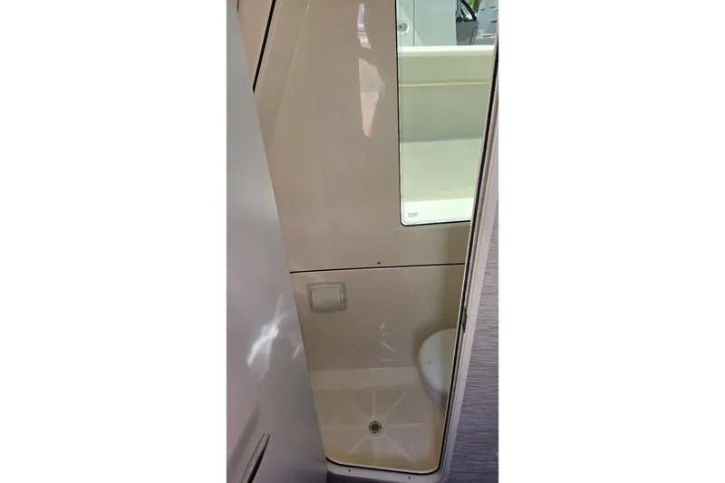 Slide: The Image of Interior view of 2025 Solace 37CS boat bathroom with modern design and compact layout. - 27