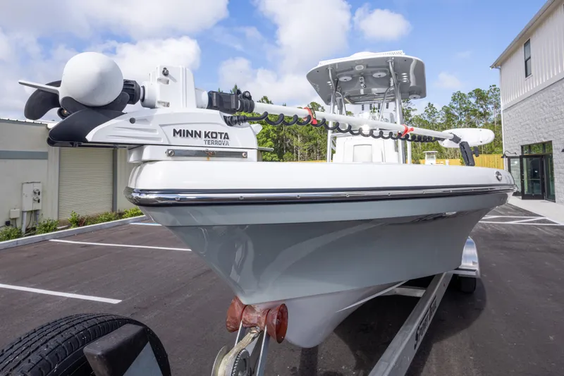 Slide: The Image of 2022 BlackJack 256 Coastal boat with Minn Kota Terrova motor on trailer. - 10