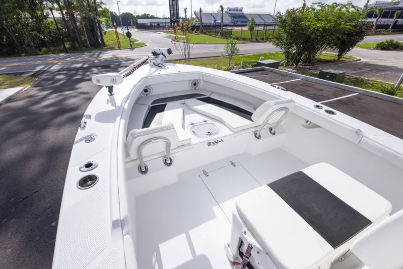 Slide: The Image of 2022 BlackJack 256 Coastal boat interior with seating and fishing rod holders. - 20