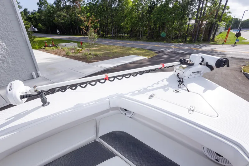 Slide: The Image of 2022 BlackJack 256 Coastal boat with Minn Kota trolling motor on deck. - 25
