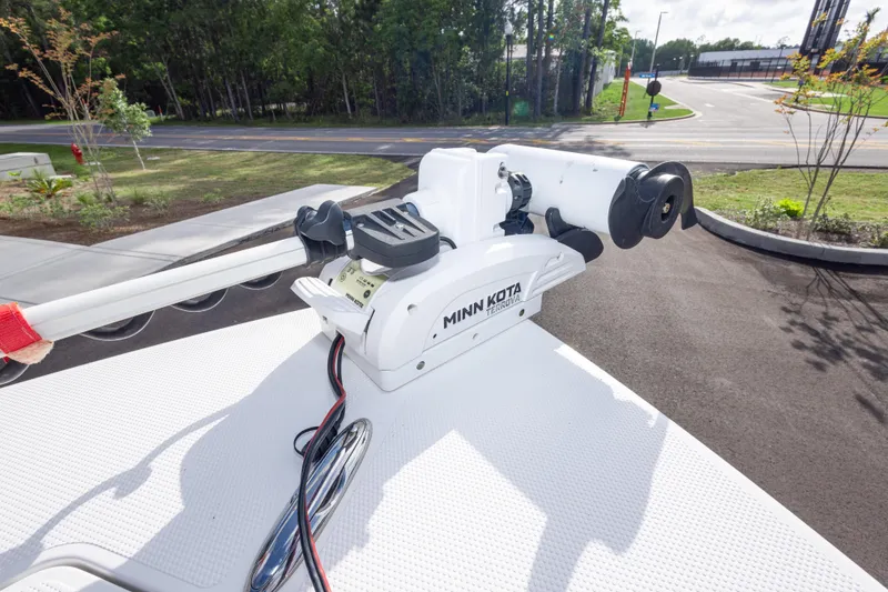 Slide: The Image of Minn Kota Terrova trolling motor on 2022 BlackJack 256 Coastal boat, parked outdoors. - 26