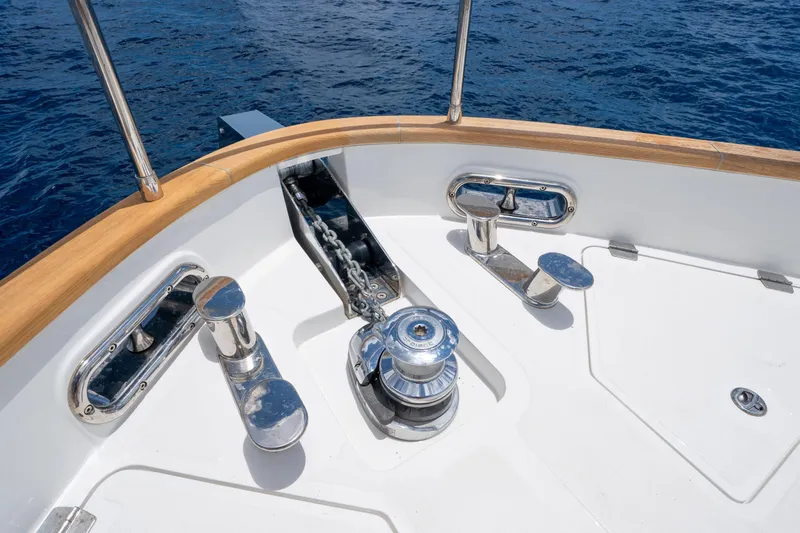 Slide: The Image of Anchor system on Sirena 58 yacht, 2025 model, with polished metal fittings. - 38