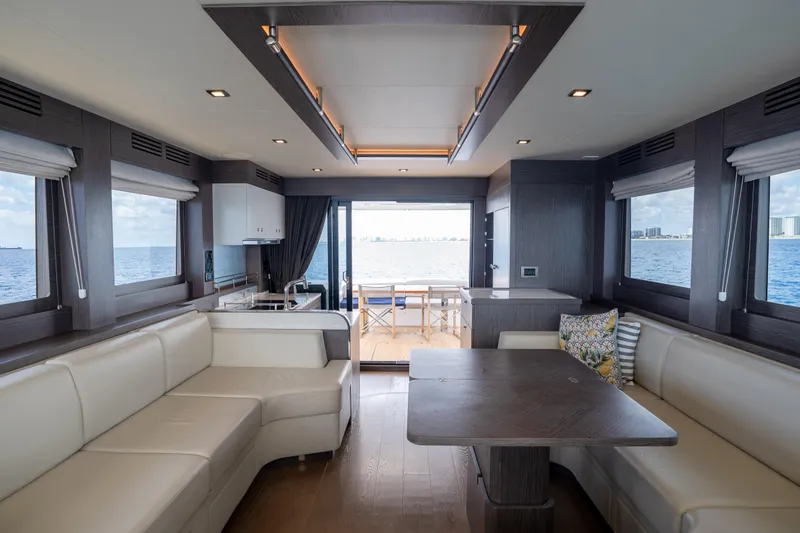 Slide: The Image of Luxurious interior of 2025 Sirena 58 yacht with ocean view and modern furnishings. - 45