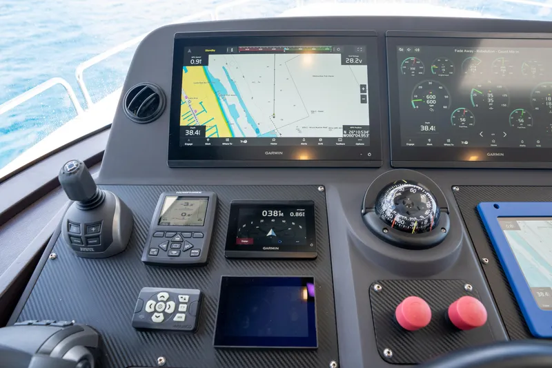 Slide: The Image of Control panel of 2025 Sirena 58 yacht with navigation screens and instruments. - 53