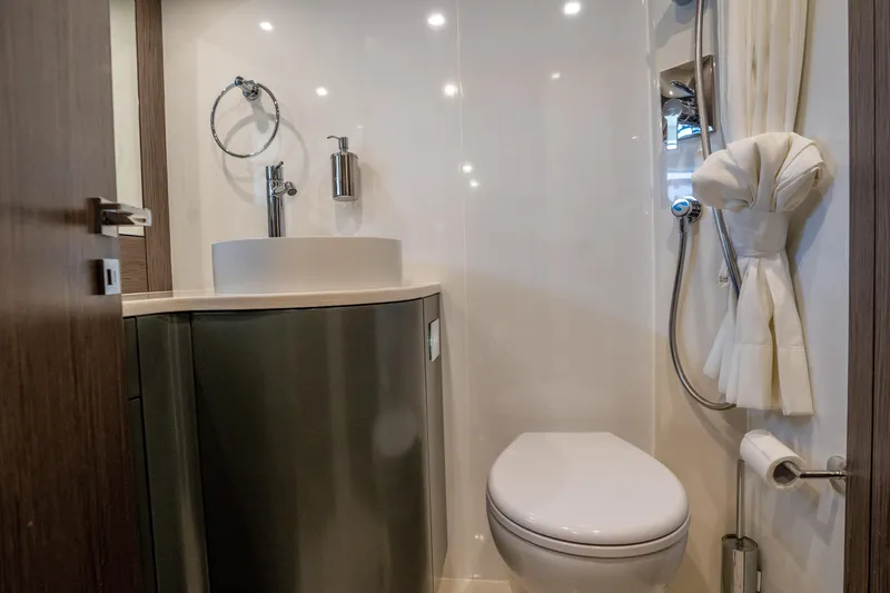 Slide: The Image of Modern bathroom in 2025 Sirena 58 yacht, featuring sleek fixtures and elegant design. - 71