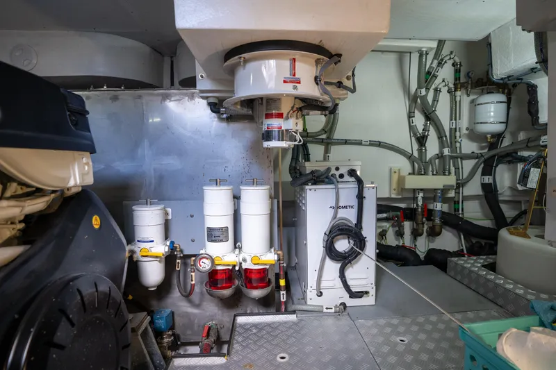 Slide: The Image of Engine room of 2025 Sirena 58 yacht, showcasing mechanical systems and components. - 83