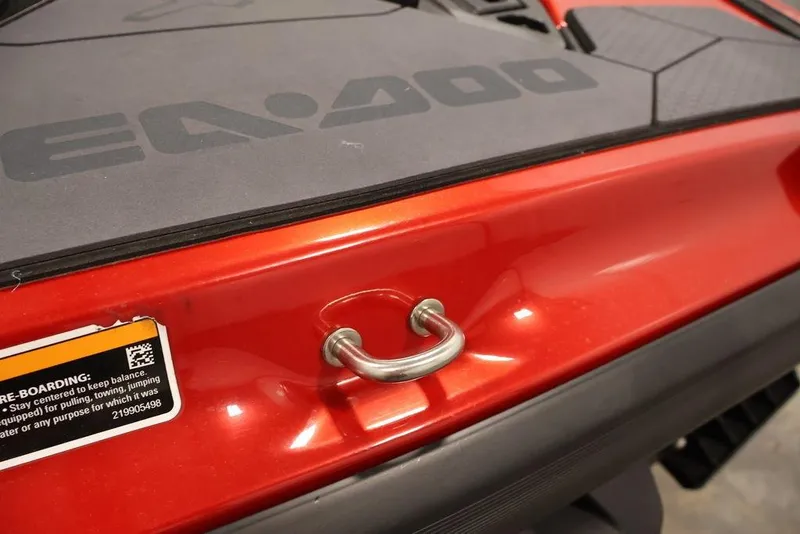 Slide: The Image of 2026 Sea-Doo RXP-X 325, red exterior, close-up of rear handle and branding. - 16