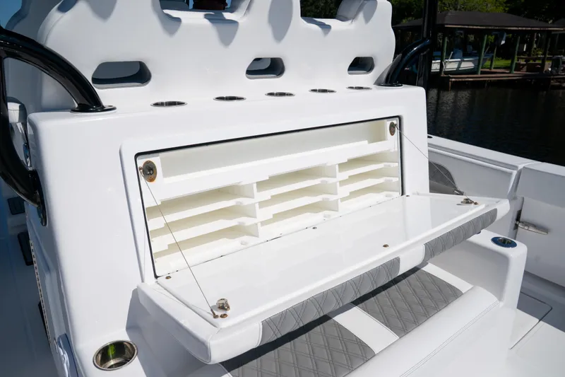 Slide: The Image of Storage compartment on a 2025 Front Runner 43 Catamaran, featuring sleek design and ample space. - 54