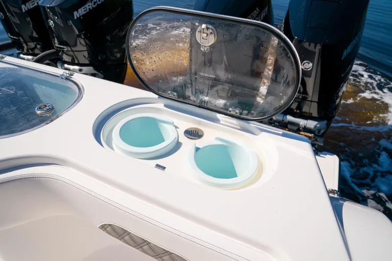 Slide: The Image of Livewell on 2025 Front Runner 43 Catamaran with Mercury outboard engines. - 60