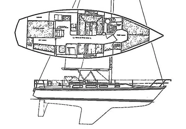 Slide: The Image of Floor plan and side view of Catalina 36 sailboat, 1991 model. - 5