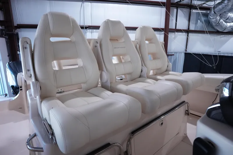 Slide: The Image of 2023 Grady-White Canyon 336 boat seats in a sleek, modern design. - 11