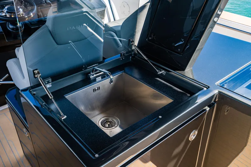 Slide: The Image of Luxury yacht sink area on 2023 Pardo 50 model, featuring sleek design and modern fixtures. - 64