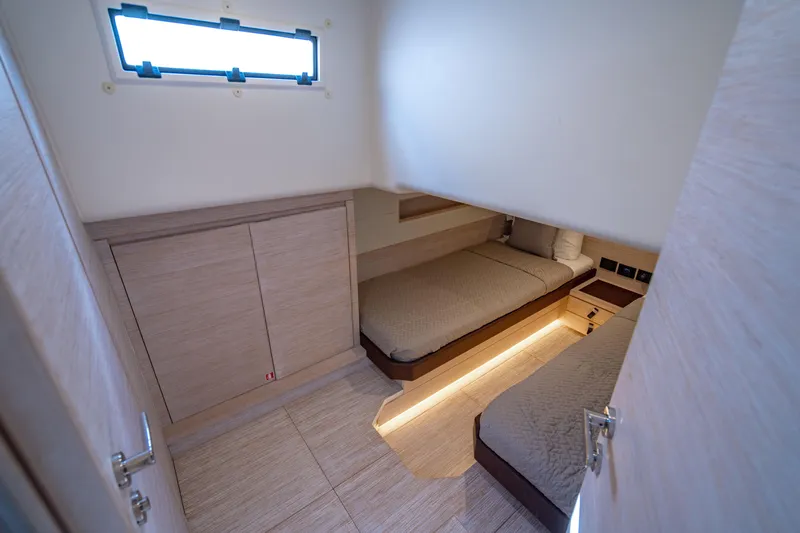 Slide: The Image of Interior of 2023 Pardo 50 yacht cabin with modern design and cozy bedding. - 97