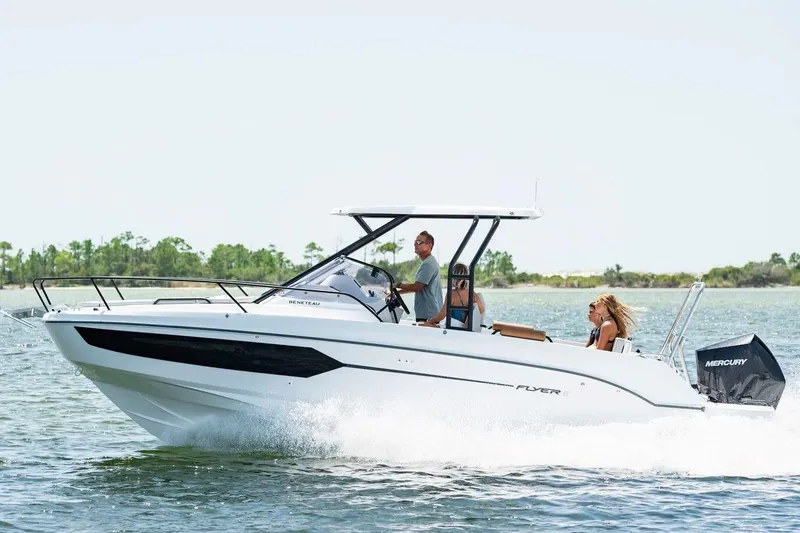 Slide: The Image of 2026 Beneteau Flyer 8 SUNdeck cruising on water with passengers. - 3