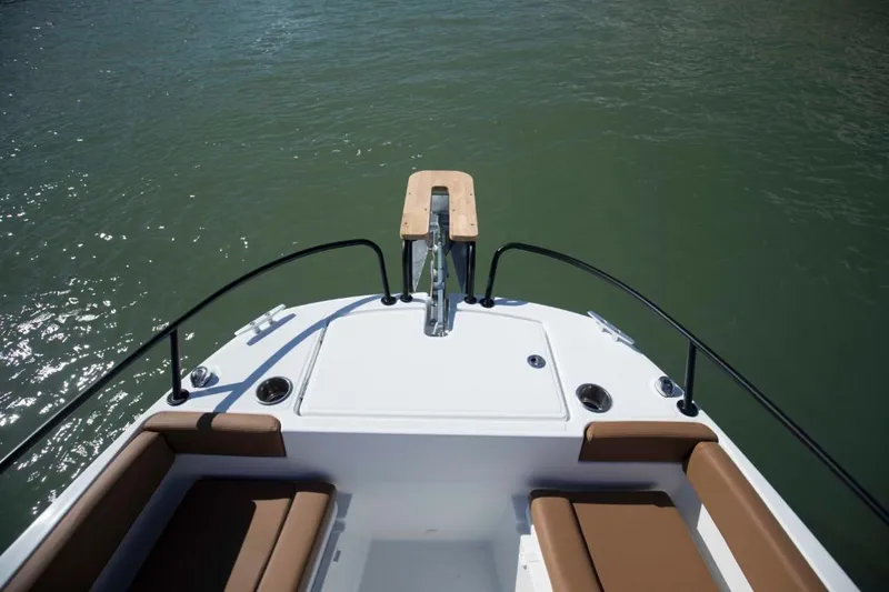 Slide: The Image of 2024 Beneteau Flyer 8 SPACEdeck bow seating area with water view. - 17