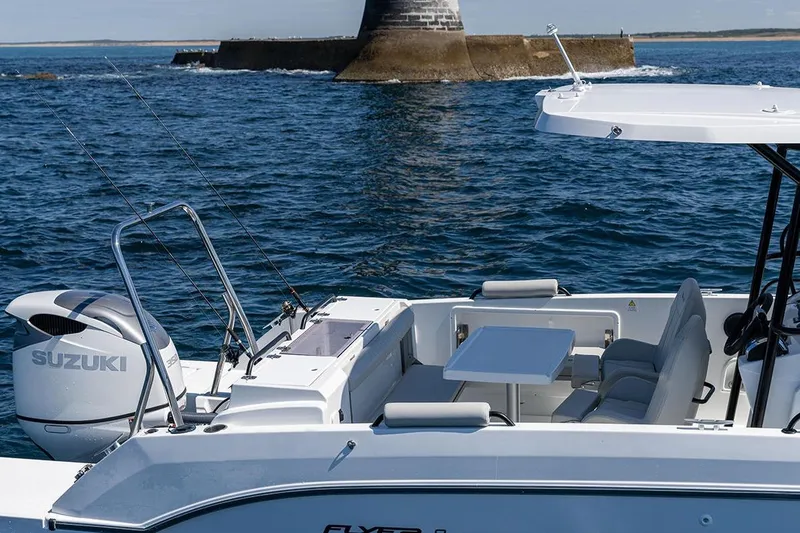 Slide: The Image of Beneteau Flyer 8 SPACEdeck 2026 on the sea with Suzuki engine. - 2