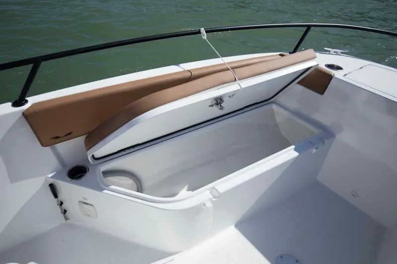 Slide: The Image of 2024 Beneteau Flyer 8 SPACEdeck storage compartment with cushioned seating. - 20