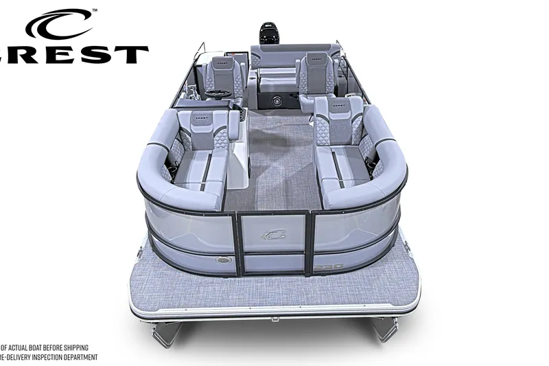Slide: The Image of 2026 Crest Conquest 230 SLSC pontoon boat with spacious seating and modern design. - 1