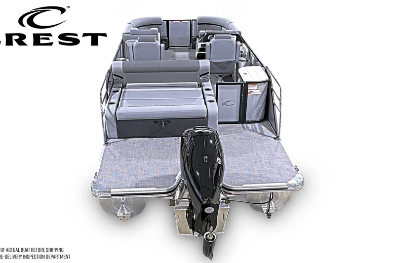 Slide: The Image of 2026 Crest Conquest 230 SLSC pontoon boat with spacious seating and modern design. - 3
