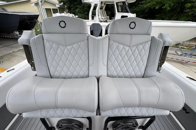 Slide: The Image of 2021 Fountain 34 Center Console boat with luxurious diamond-stitched seating. - 31