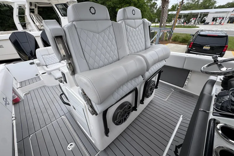 Slide: The Image of 2021 Fountain 34 Center Console boat with luxurious seating and modern design. - 32