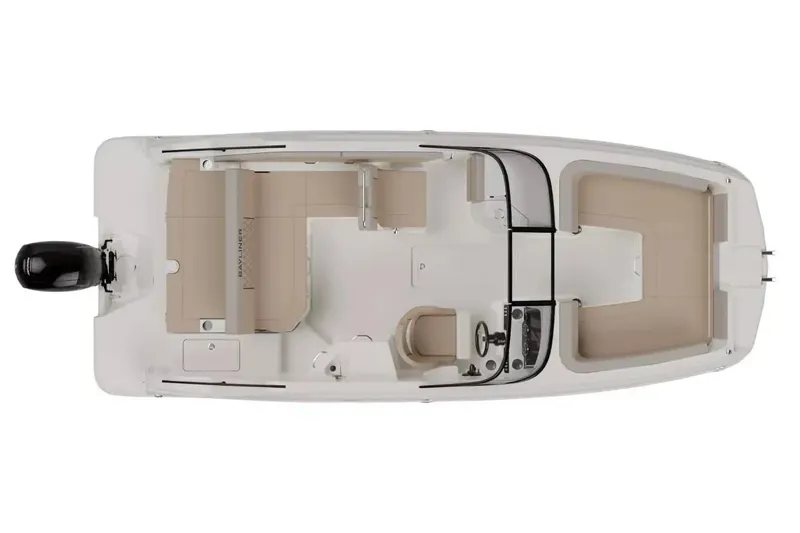 Slide: The Image of Manufacturer Provided Image: Top view of 2026 Bayliner D22 boat with beige seating and outboard motor. - 7
