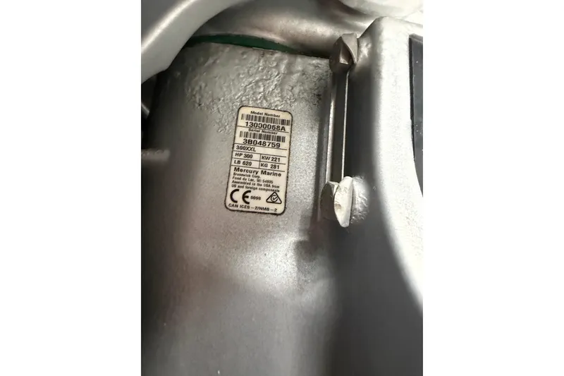 Slide: The Image of Close-up of a Mercury Marine engine label on a 2022 Fountain 34 Center Console. - 18