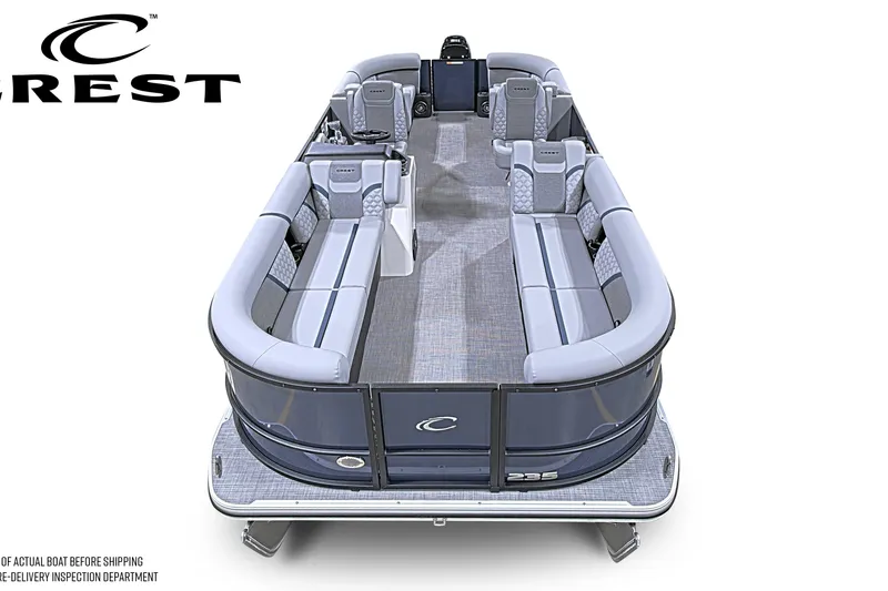 Slide: The Image of 2026 Crest Conquest 230 SLC pontoon boat with spacious seating and modern design. - 1