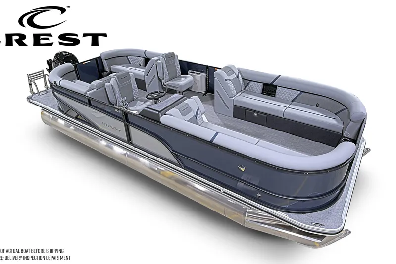 Slide: The Image of 2026 Crest Conquest 230 SLC pontoon boat with luxurious seating and sleek design. - 3