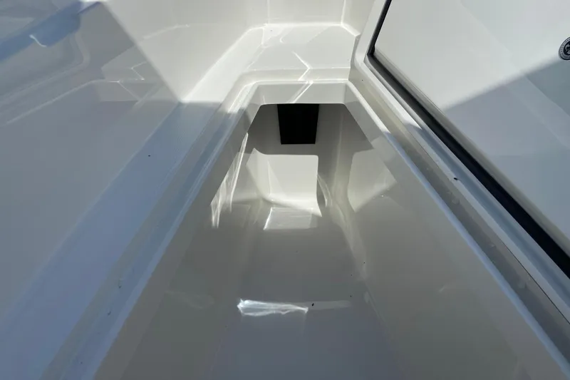 Slide: The Image of Interior view of a 2026 Regulator 31 boat compartment, showcasing sleek white design. - 36