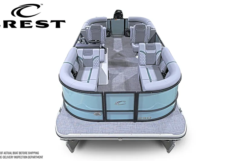 Slide: The Image of 2026 Crest Conquest 230 SLC pontoon boat with spacious seating and modern design. - 1