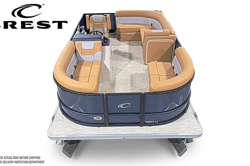Slide: The Image of 2026 Crest Conquest SE 180 pontoon boat with luxurious seating and modern design. - 1